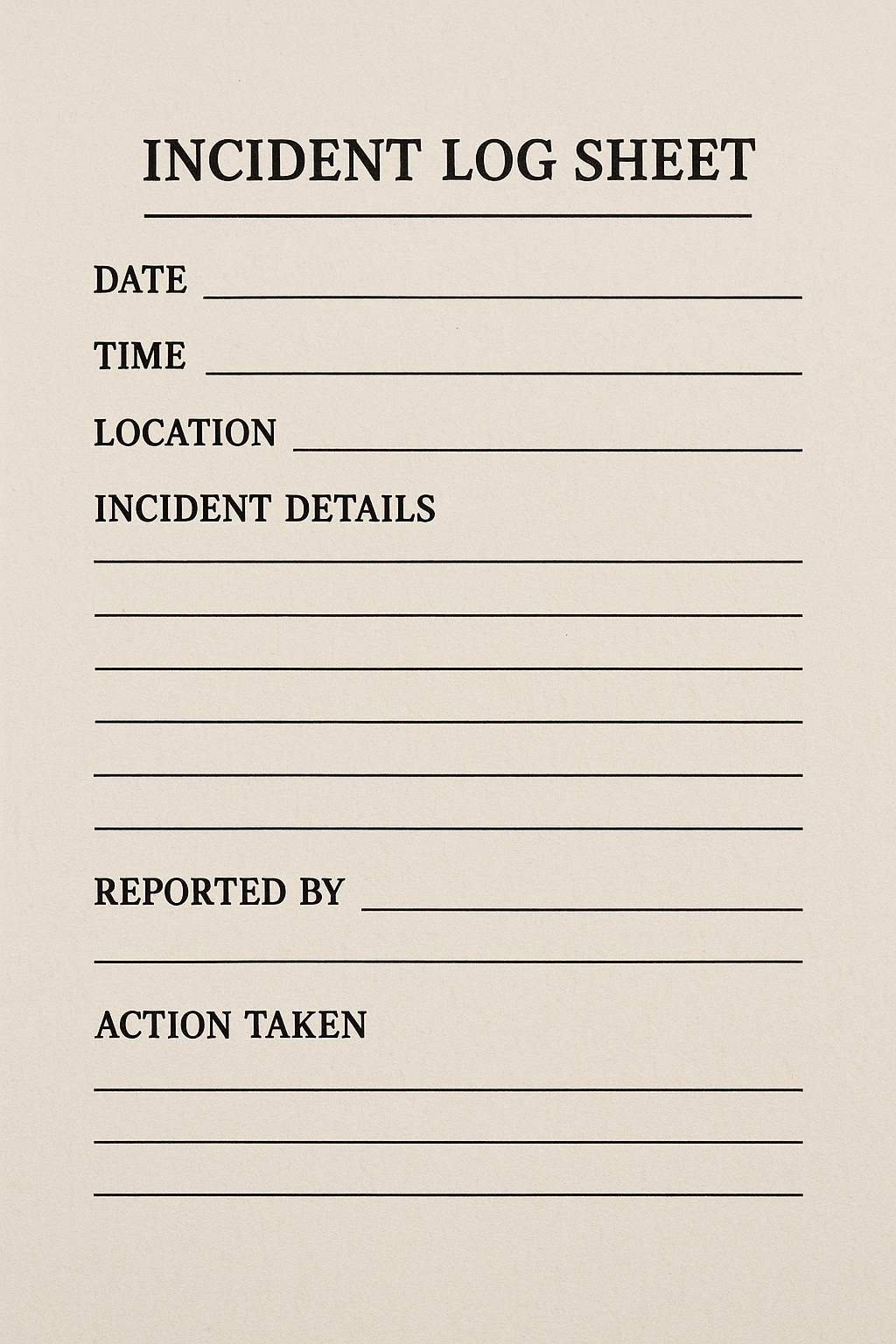 Incident Log Sheet PDF Free Download