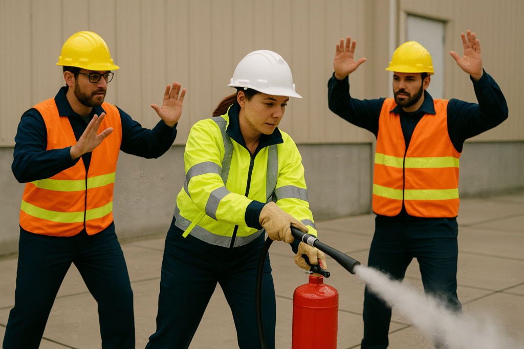 safety drills, emergency preparedness, fire drill, evacuation drill, workplace safety, fire extinguisher training, safety training, safety response, drill failure, safety planning, hazard response, industrial safety, emergency response, OHSE training, safety procedures, employee safety, workplace emergency drill, fire safety, safety coordination, incident readiness