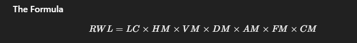 RWL=LC×HM×VM×DM×AM×FM×CMRWL = LC \times HM \times VM \times DM \times AM \times FM \times CMRWL=LC×HM×VM×DM×AM×FM×CM