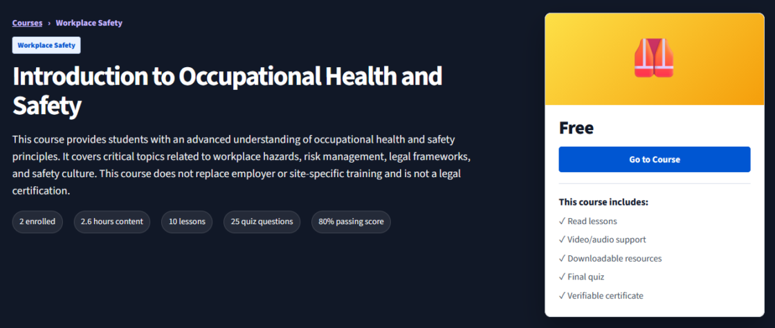 Introduction to Occupational Health and Safety : Free Course